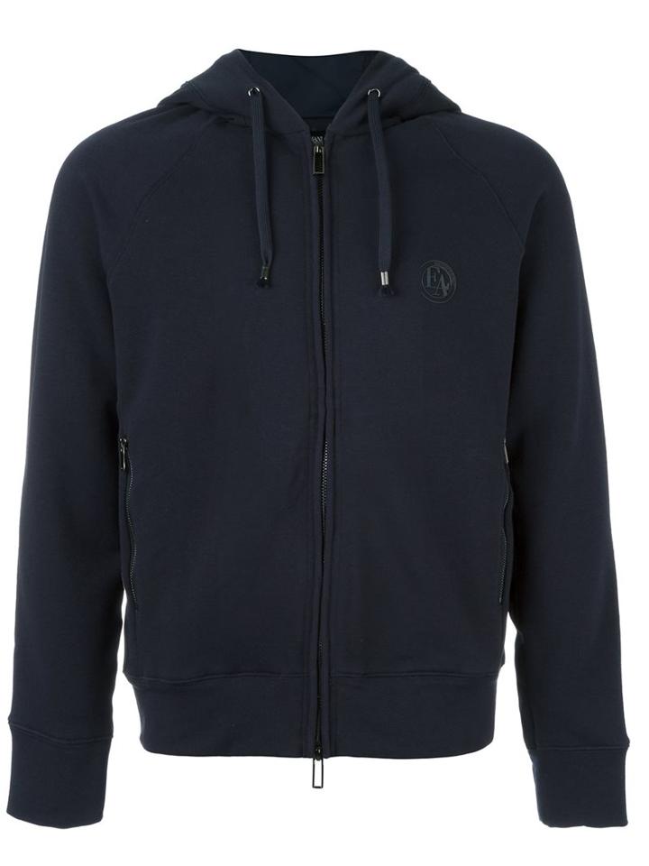 Emporio Armani Two-way Zipped Hoodie, Men's, Size: Xxl, Blue, Cotton/polyester/spandex/elastane