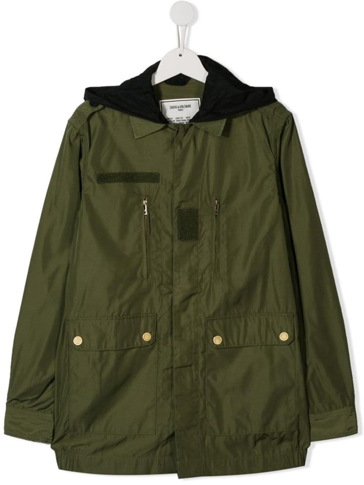 Zadig & Voltaire Kids Teen Contrast Hood Parka - Green