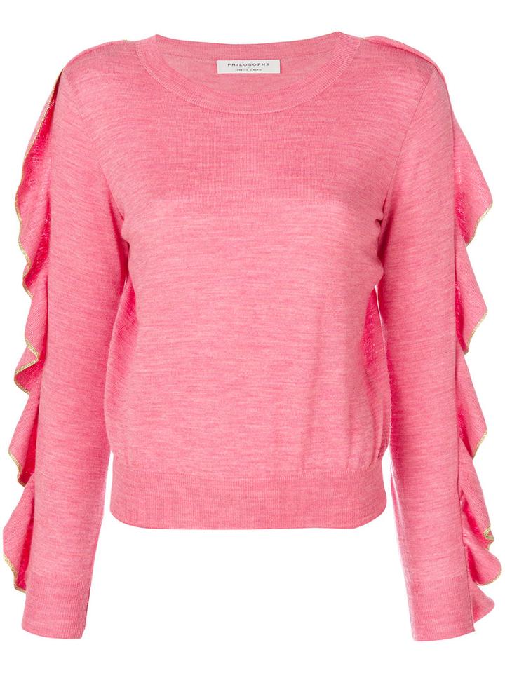 Philosophy Di Lorenzo Serafini - Pleated Sleeves Sweatshirt - Women - Virgin Wool - 42, Pink/purple, Virgin Wool