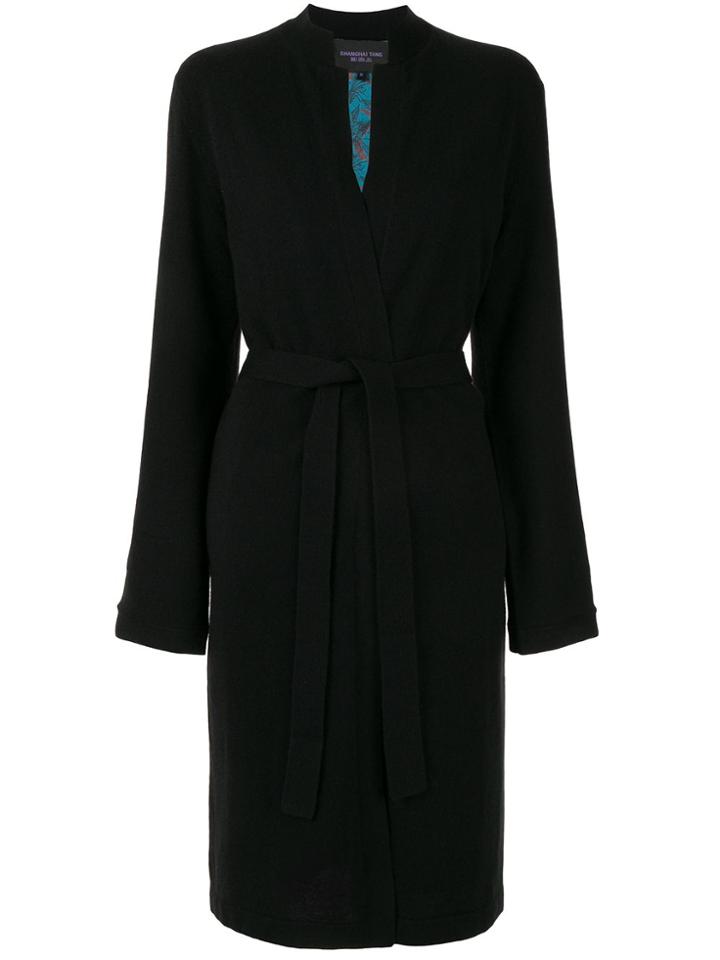 Shanghai Tang Mandarin-collar Long Coatigan - Black