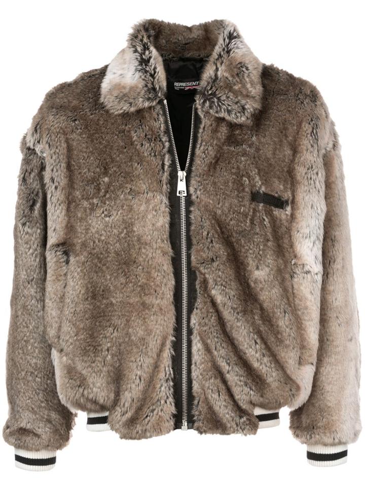 Represent Faux Fur Bomber Jacket - Grey
