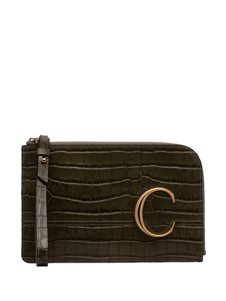 Chloé C Croc-effect Clutch - Green