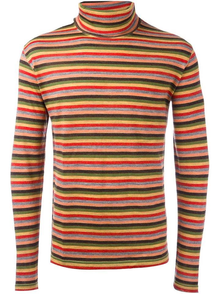 Junya Watanabe Comme Des Garçons Man Striped Roll Neck Jumper, Men's, Size: Small, Red, Wool