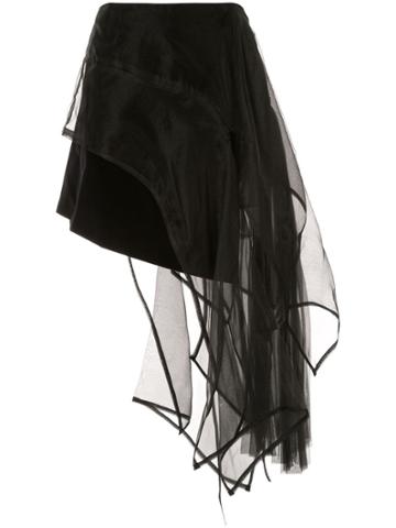 Shanshan Ruan Organza-panelled Skirt - Black