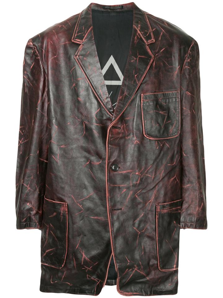 Yohji Yamamoto Vintage Crinkle-effect Faux Leather Jacket - Brown