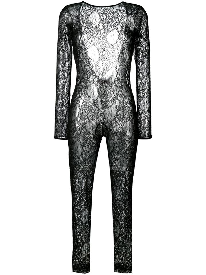Msgm Fitted Lace Jumpsuit - Black