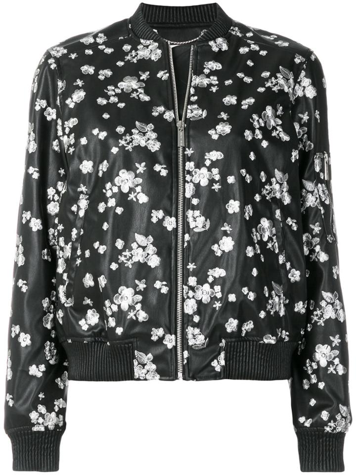 Michael Michael Kors Floral Embroidered Bomber Jacket - Black