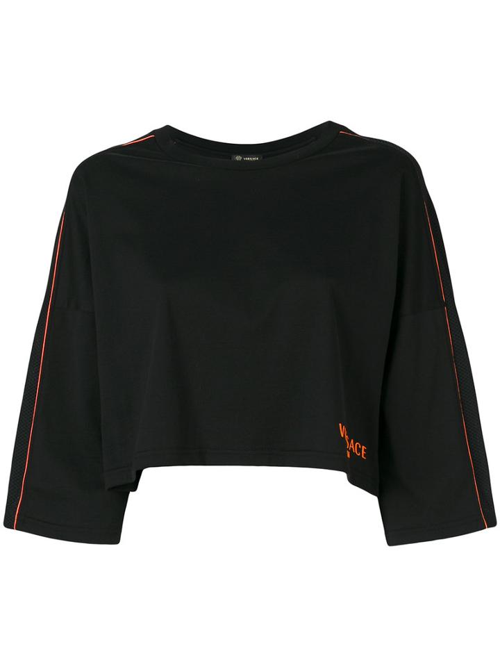 Versace - Cropped Sports Top - Women - Cotton/polyamide/spandex/elastane - 2, Black