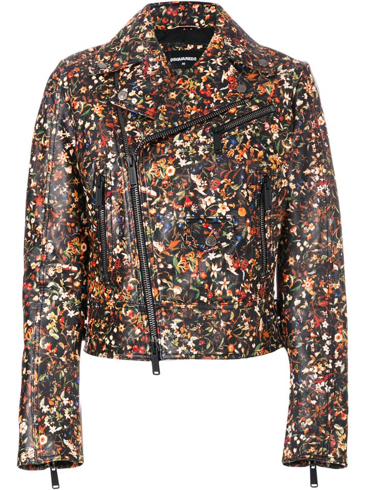 Dsquared2 Floral Print Biker Jacket - Black
