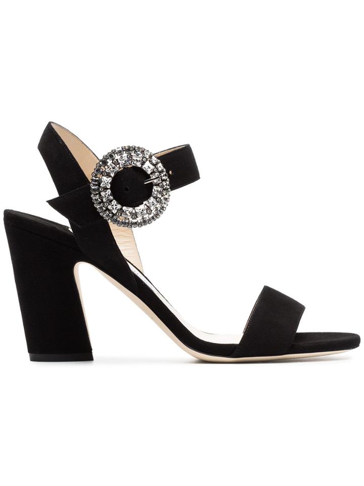 Jimmy Choo Black Mischa 85 Suede Leather Sandals