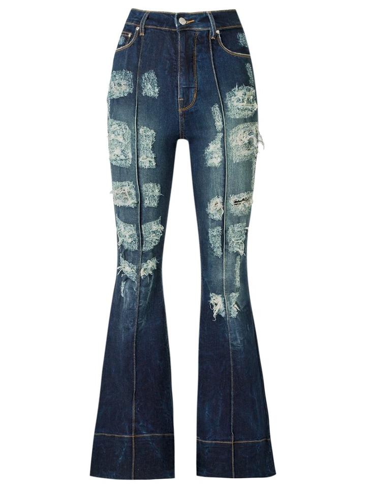 Amapô - Distressed High Waist Flared Jeans - Women - Cotton/elastodiene - 46, Blue, Cotton/elastodiene