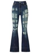Amapô - Distressed High Waist Flared Jeans - Women - Cotton/elastodiene - 46, Blue, Cotton/elastodiene