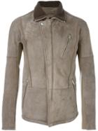 Alexander Mcqueen Cutaway Collar Jacket, Men's, Size: 52, Grey, Sheep Skin/shearling/polyamide/polyester/wool