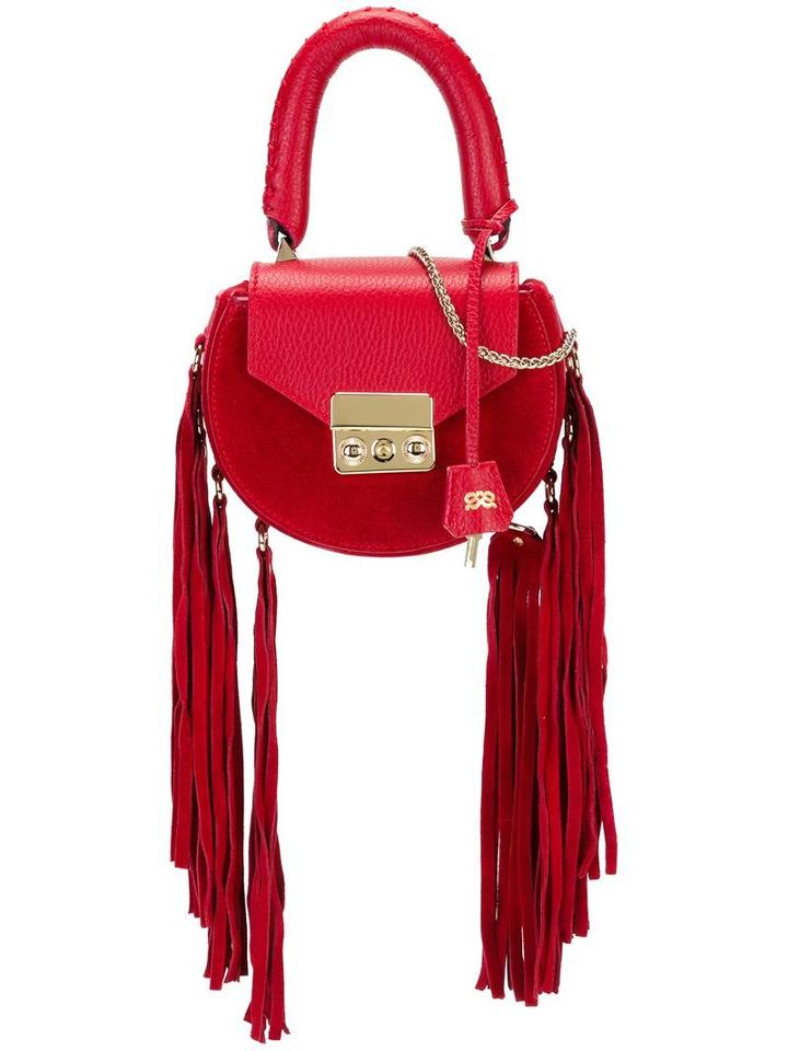 Salar Mini Fringed Round Tote, Women's, Red