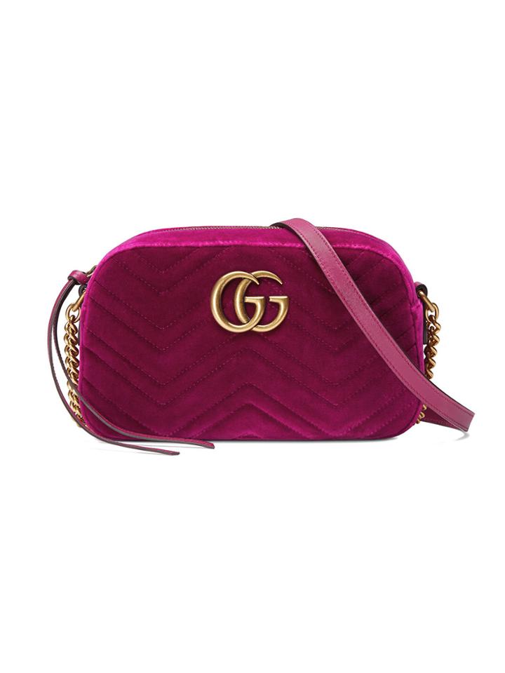 Gucci Gg Marmont Velvet Small Shoulder Bag - Pink & Purple