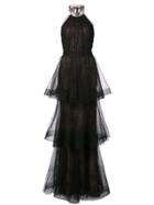 Marchesa Notte Layered Lace Halterneck Gown - Black