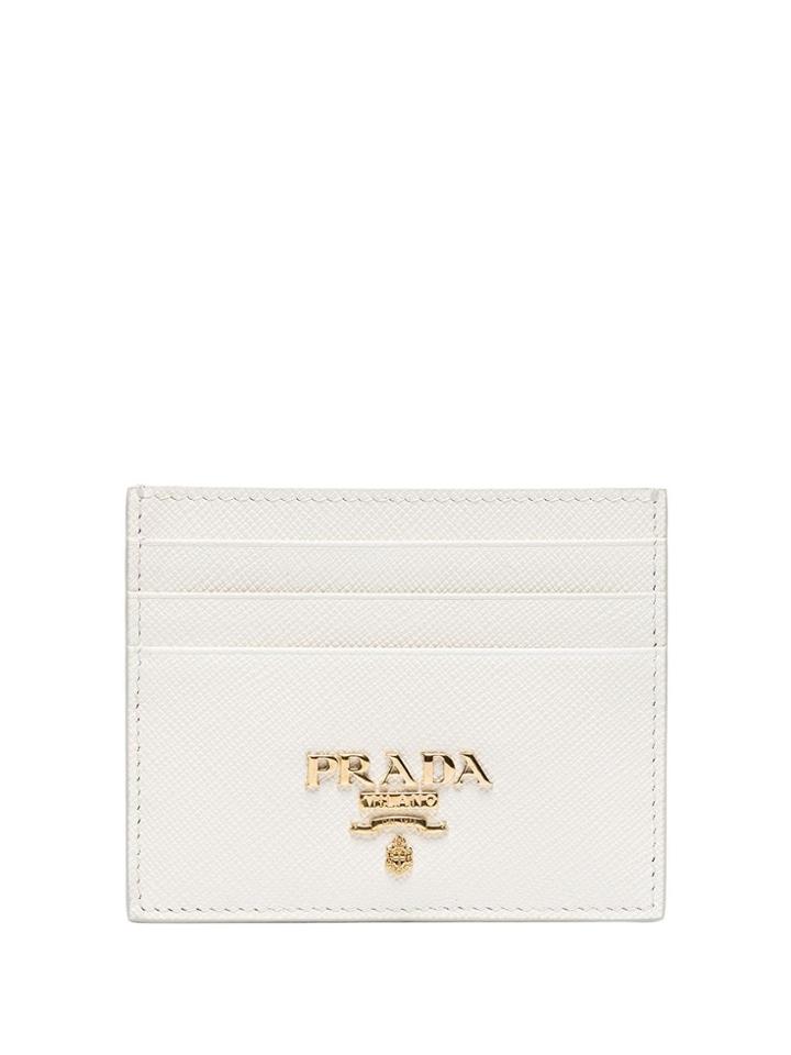 Prada White Logo Plaque Leather Cardholder