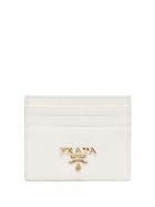 Prada White Logo Plaque Leather Cardholder