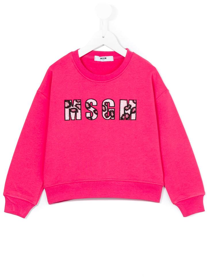Msgm Kids - Beaded Logo Sweatshirt - Kids - Cotton - 12 Yrs, Pink/purple