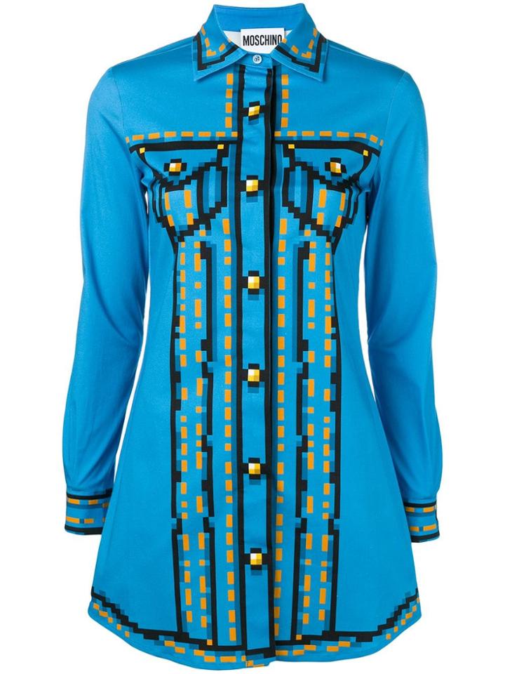 Moschino Pixel Print Shirt Dress - Blue