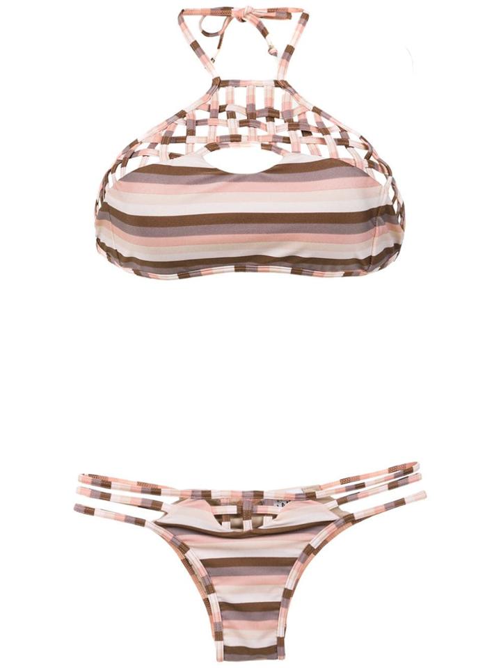 Amir Slama Striped Bikini Top - Brown