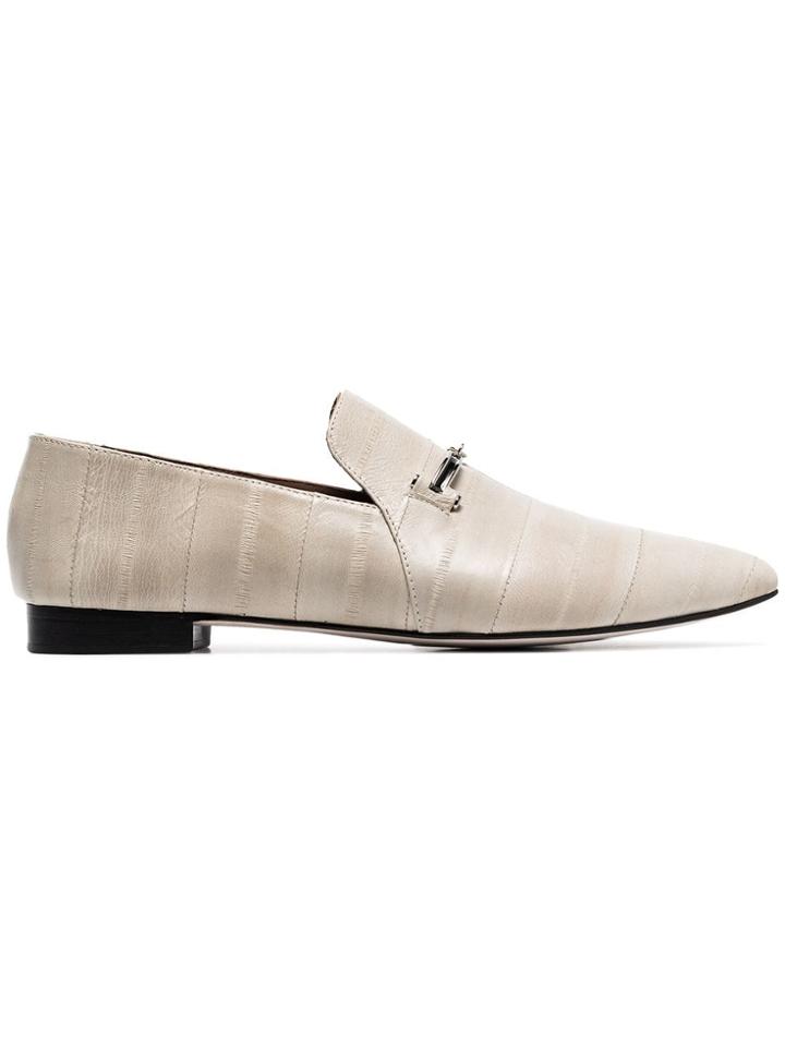 Newbark Ivory Julia Buckle Embellished Leather Loafers - Neutrals