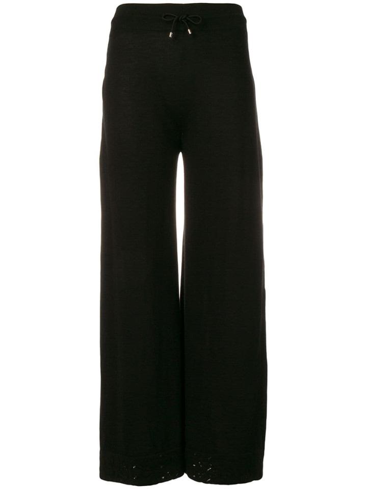 Barrie Lace Trim Wide Leg Trousers - Black