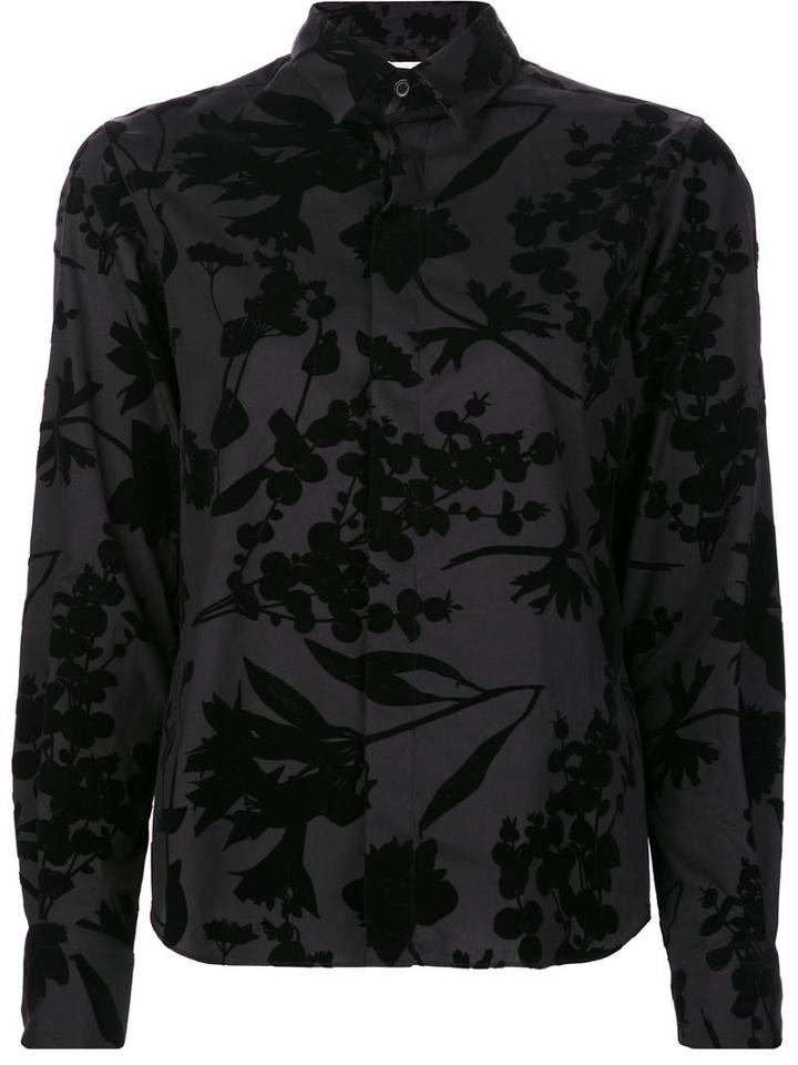Comme Des Garçons Noir Kei Ninomiya Floral Print Shirt, Women's, Size: Small, Black, Cotton/nylon