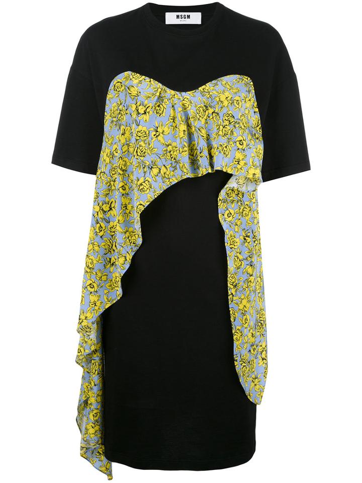 Msgm Ruffled Layered T-shirt Dress, Women's, Size: Medium, Black, Cotton