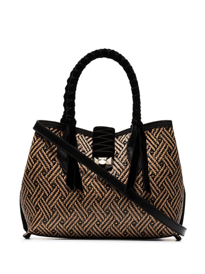 Jimmy Choo Brown And Black Marianne Raffia And Velvet Tote Bag