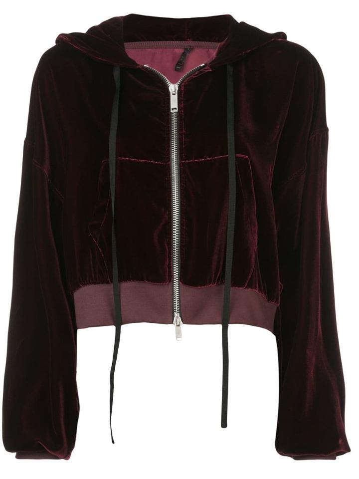 Unravel Project Velvet Cropped Bomber Jacket - Red