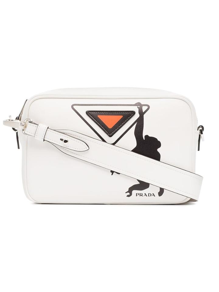 Prada White, Black And Orange Monkey Leather Camera Bag