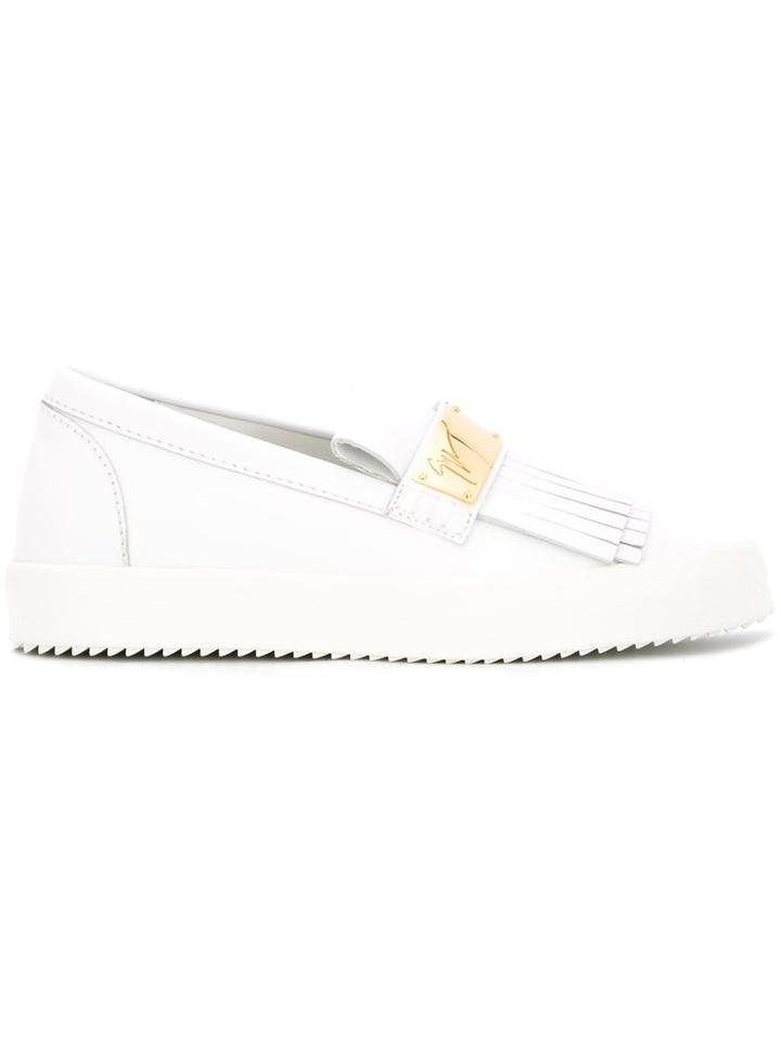 Giuseppe Zanotti Design Fringed Slip-on Sneakers, Men's, Size: 43.5, White, Leather/rubber/metal Other