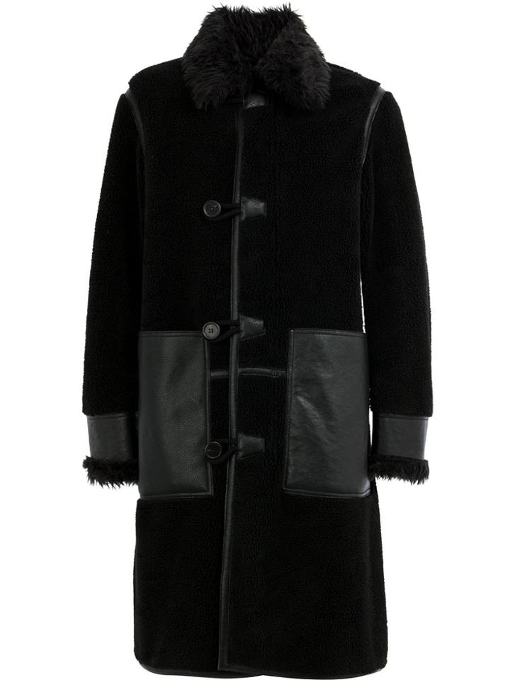Stella Mccartney Faux Fur Trimmed Leather Patch Coat - Black