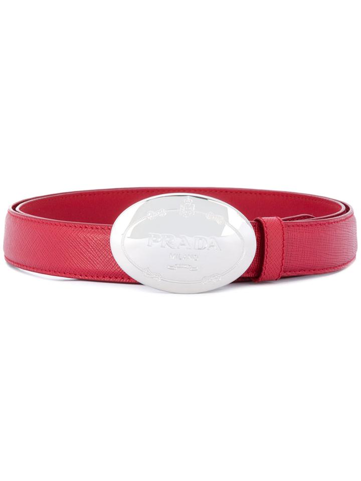 Prada Oval Engraved Buckle Belt - Red