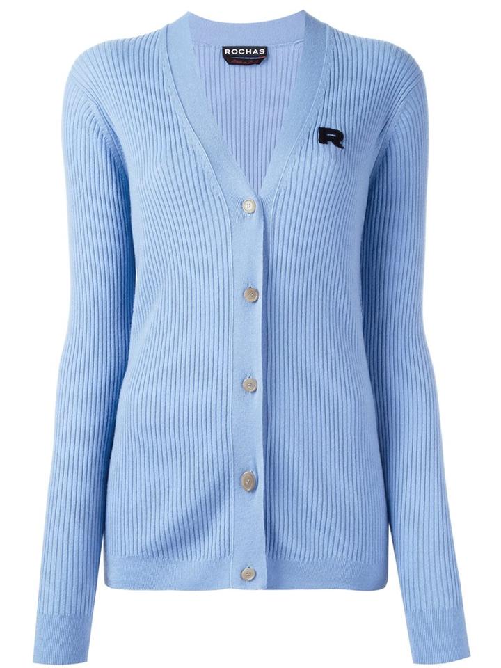 Rochas Ribbed Cardigan, Women's, Size: 42, Blue, Cashmere/wool