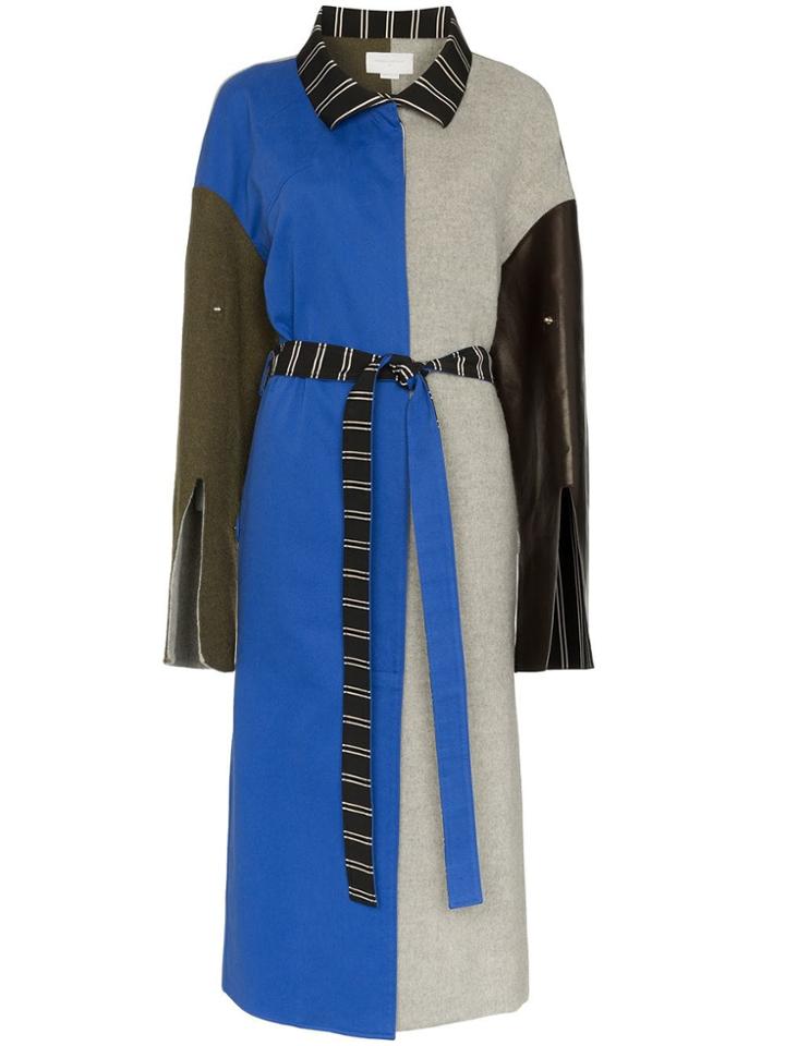 Esteban Cortazar Patchwork Wool Trench Coat - Grey