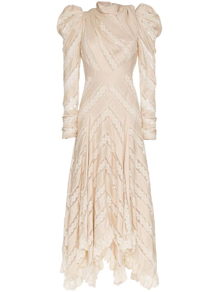 Zimmermann Unbridled Chevron Panel Silk Dress - Nude & Neutrals