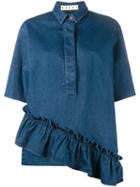Marni - Ruffle Asymmetric Shirt - Women - Cotton - 40, Blue, Cotton