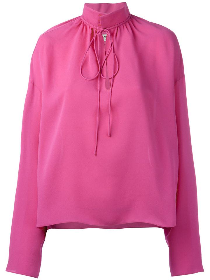 Balenciaga - Drawstring Collar Top - Women - Silk - 38, Women's, Pink/purple, Silk