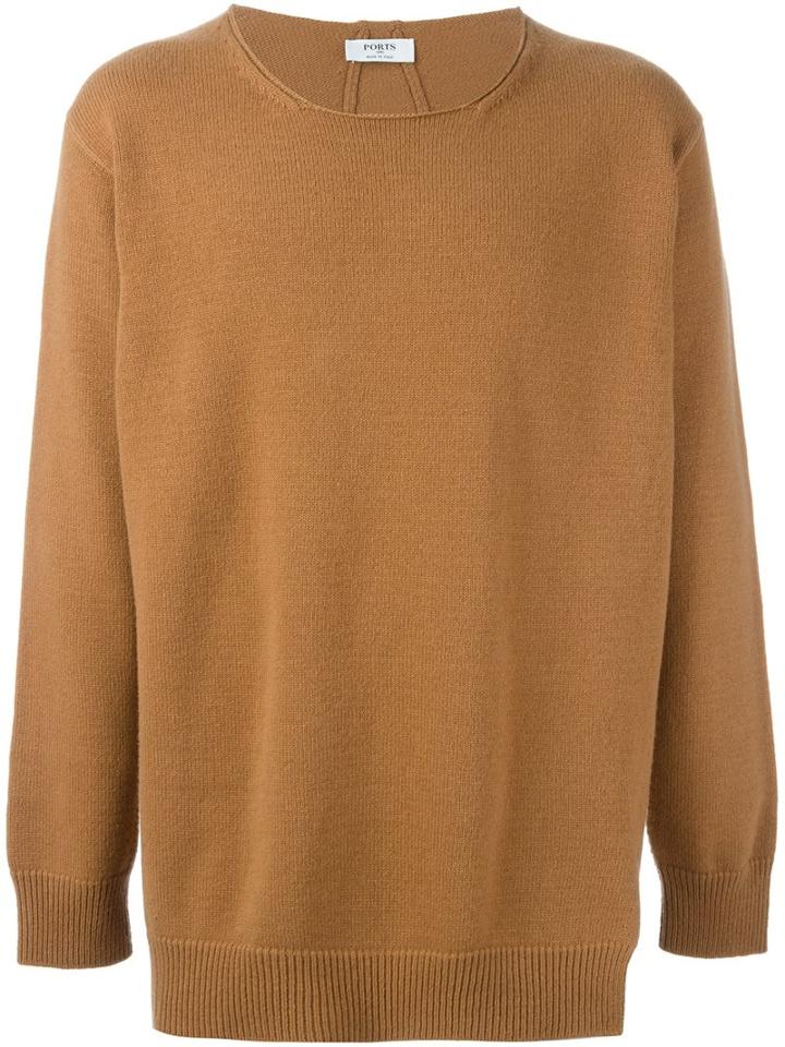 Ports 1961 Round Neck Sweater, Men's, Size: Small, Brown, Virgin Wool