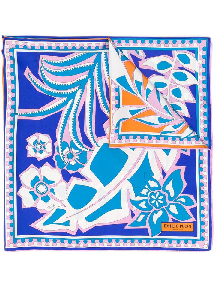 Emilio Pucci Foliate Print Scarf - Blue