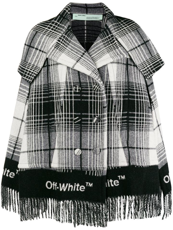 Off-white Fringed Check Print Coat - Black