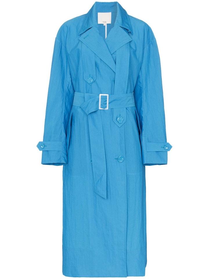 Tibi Long-sleeved Belted Trench Coat - Blue
