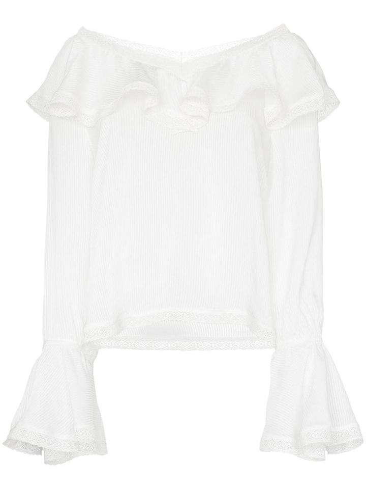 By Timo Ruffle Trim V-neck Blouse - White
