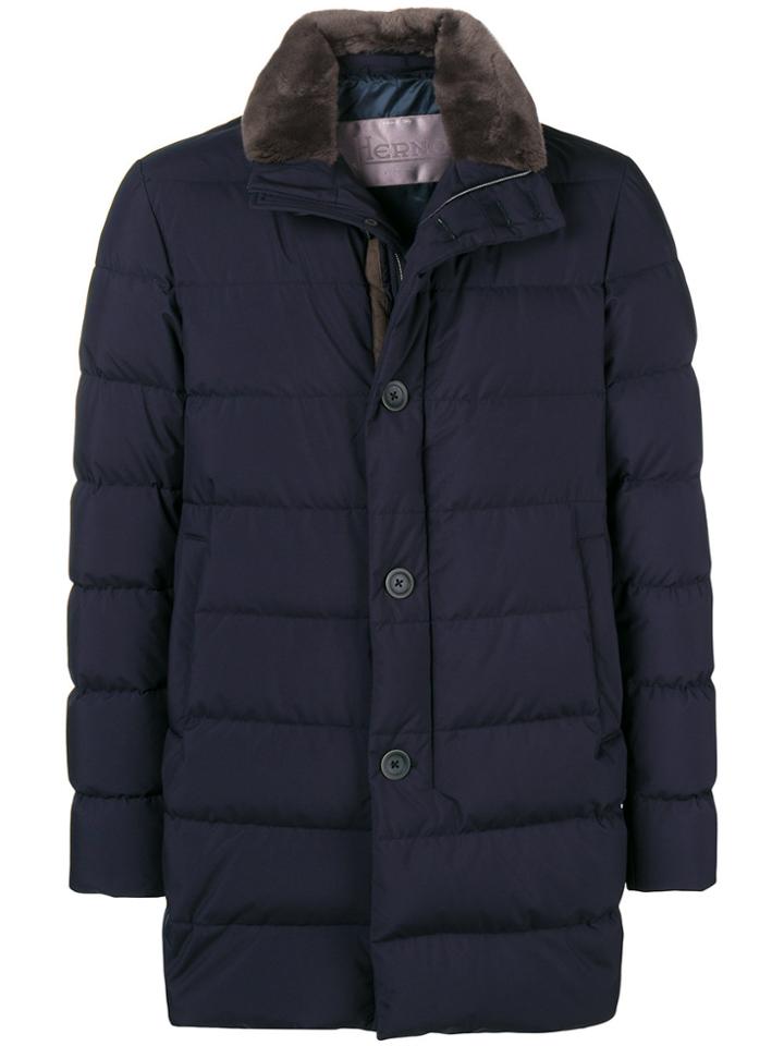 Herno Fur Collar Duffle Coat - Blue