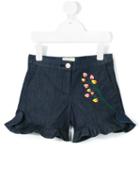 Fendi Kids - Floral Embroidered Shorts - Kids - Cotton/spandex/elastane - 6 Yrs, Blue