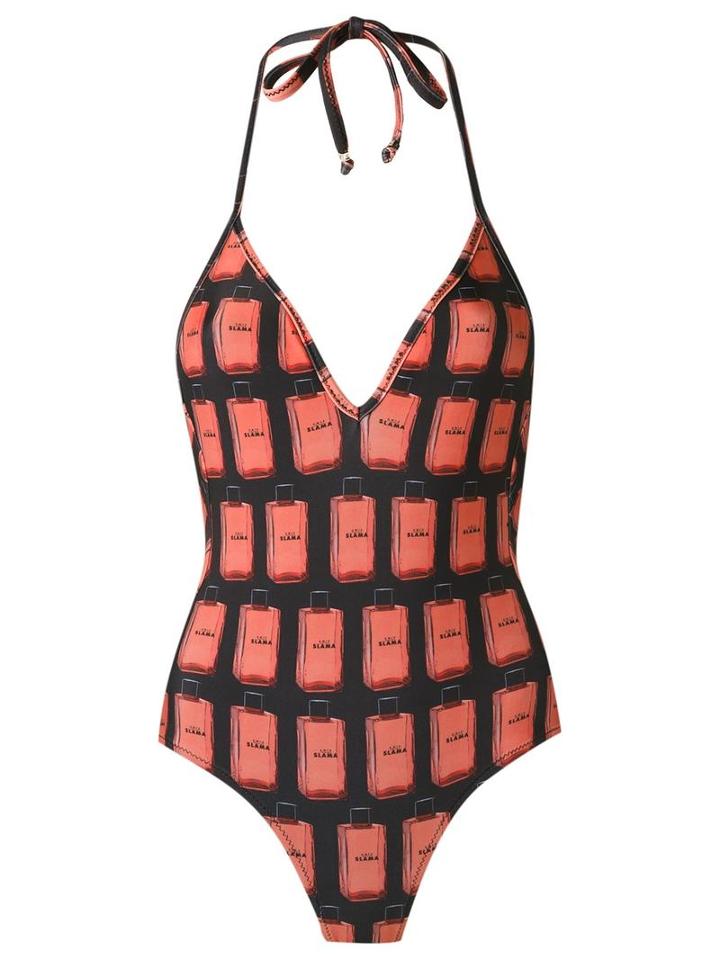 Amir Slama Printed Swimsuit, Women's, Size: G, Black, Elastodiene