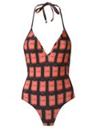 Amir Slama Printed Swimsuit, Women's, Size: G, Black, Elastodiene