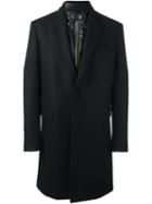 Les Hommes Built-in Band Collar Coat, Men's, Size: 52, Black, Leather/polyamide/viscose/virgin Wool